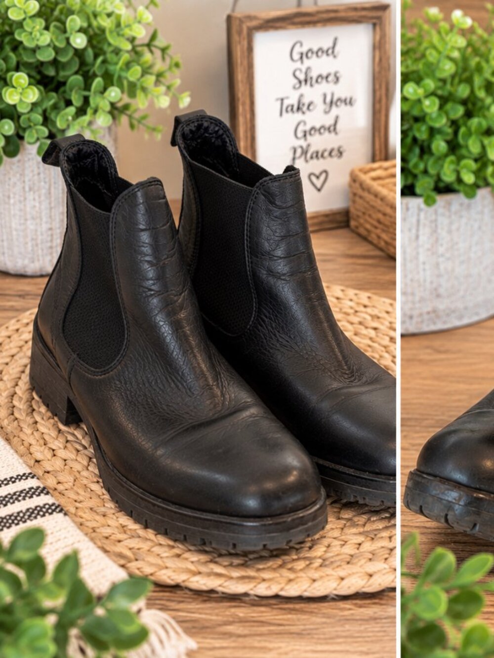 Bueno Black Leather Chelsea Boots